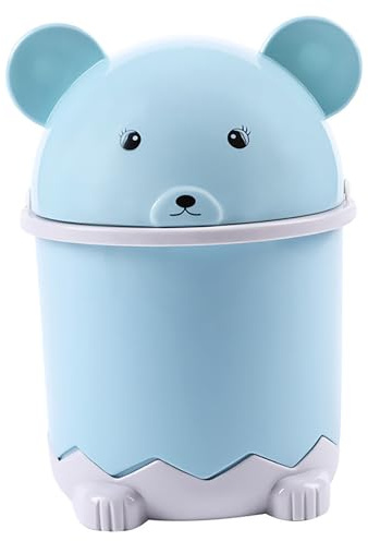 KIMISS Simpatico Mini Cestino per Rifiuti con Coperchio Ribaltabile per Scrivania, Cestino da Tavolo per Cartoni Animati per la Casa, per Rifiuti in Plastica Multifunzionale