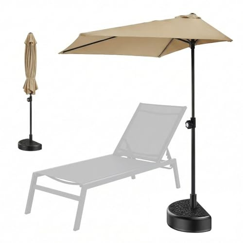 MBBTAG Ombrellone Rettangolare da Parete 2.7x1.5m con Base – Ombrellone da Giardino, Telo Impermeabile Protezione UV per Terrazza Balcone Giardino Patio(Khaki)