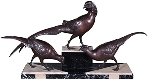 lyxdekor bronsfigurer 3 fasaner brons/svart/vit 84 x 20 x H. 42 cm - Dekorationsfigurer med marmorbas