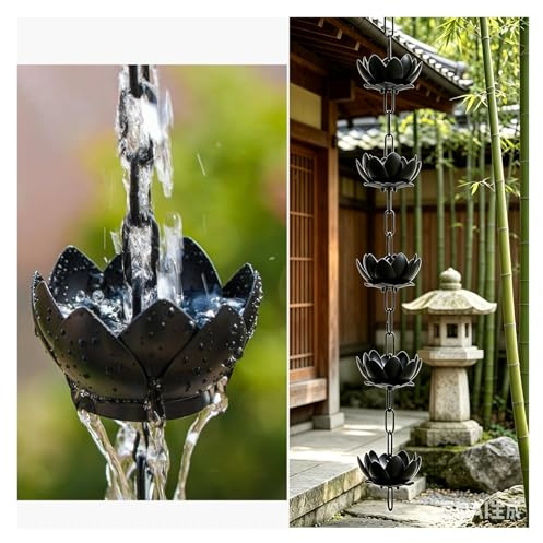 WDJBPSH Catena da Pioggia Catena per La Raccolta Acqua Piovana a Forma di Loto, Ricambio Decor per Grondaia per Acqua dal Tetto(2.5m/8.2ft)