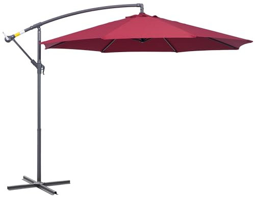 Outsunny Parasol déporté octogonal à manivelle inclinable manivelle avec Pied en Acier diamètre 3 m Rouge