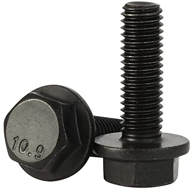 Mellewell M6 x 25mm Flanged Hex Head Bolts Flange Hexagon Screws, Full Thread, Alloy Steel, Black Oxide Finish, Quantity 25