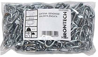Chaîne génoise prédécoupée diamètre 5 mm en acier galvanisé 2,5 m.