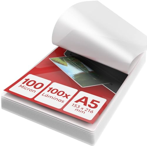 ACROPAQ A5 lamineringsark, 100 mic, 100 fickor, glänsande, högsta kvalitet, rundade hörn, lämplig för hantverksmaterial 18015