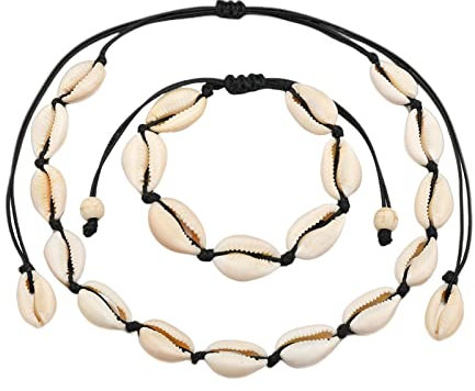 JZTRADING Muschelkette Muschelarmband Muschelkette Damen Verstellbares Muschelarmband Muschel SchlüSselbein Halskette FüR Frauen Strandschmuck Black