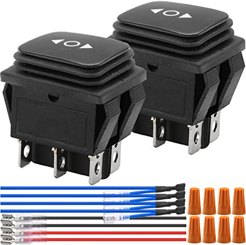 Xiatiaosann Wippschalter 12V Kippschalter Ein-Aus-Ein 6-pin Momentan DPDT Schalter Polaritätsumkehrschalter mit Kabel, 2 Stück Wasserdichter Knopfschalter 250VAC 16A DC 12V 10A für Wohnmobilboote