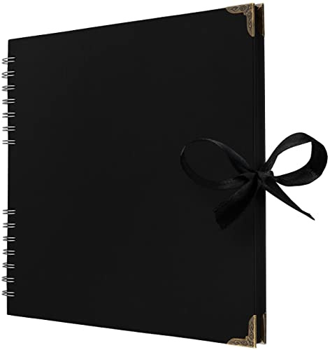 Bstorify Square Black Scrapbook Photo Albums 70 Pages 25.4 x 25.4 cm | Thick Kraft Paper Scrap Book, Ribbon Closure - Ideal for Your Scrapbooking, Art & Craft Projects (Black, 25.4 x 25.4 Cm)