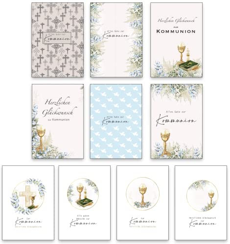 10 x Kommunionskarten mit Umschlag - Glückwunschkarte zur Kommunion - 10 x Kommunionskarte (Klappkarten)