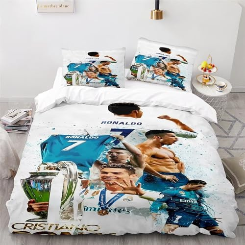WINUO Fußball-Stars Bettwäsche Sets 135x200cm,Schlafkomfort Bettbezug mit 1 Kissenbezug 80 x 80cm Mikrofaser,3-Teiliges Set