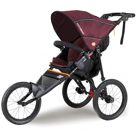 Out‘n’About Nipper Sport Running Pushchair | Lightweight All-Terrain 3 Wheel Jogging Buggy | Stroller Rain Cover Included, 16” Air-Filled Tyres, Handlebar Brake | Newborn to 4yrs (Brambleberry Red)