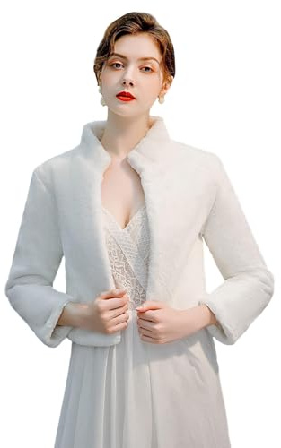 Lifup Châle Étole en Fausse Fourrure Écharpe Boléro De Femme Mariage, Elégant Chaud Mariage Soirée Hiver Blanc