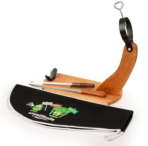 steelBlade - Jamonero Góndola + Cubre Jamón Kukuxumusu + Cuchillo Jamonero y Chaira - Soporte Jamonero fabricado en España