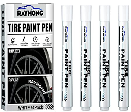 Keenso 4 Pack Fade and Water Resistant Tire Paint Marker Pen, Premium Design White Marker Pen for Auto Rubber Tyre (1) tire pen white