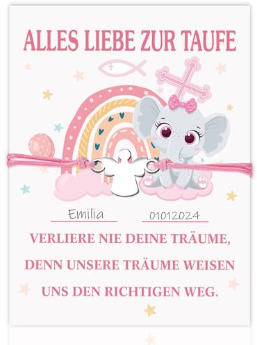 HOWAF Taufgeschenke Mädchen, Taufarmband Mädchen Schutzengel Taufe Geschenk, Schutzengel Armband zur Taufe mit Karte Taufe Taufkarte Mädchen, Taufgeschenk, Kleine Geschenke zur Taufe Mädchen