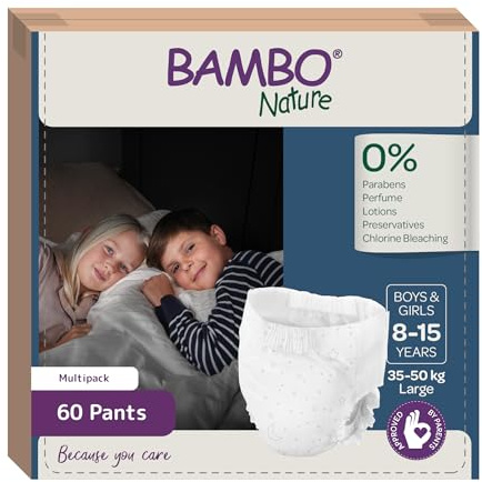 Bambo Dreamy Night Pants (8–15 años, 35‑50 kg) – Pañales pantalón nocturnos ecológicos, ultrasecantes, sin perfume, certificados Nordic Swan & FSC®