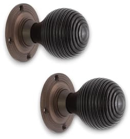 Infinity Decor ebenholiserad trä bikupa slutverk fälg dörrknoppar mässing draghandtag på ofjädrad åldrad mässing eller matt antik ros 55 mm – perfekt för interiör och utomhusbruk (Matt antik)