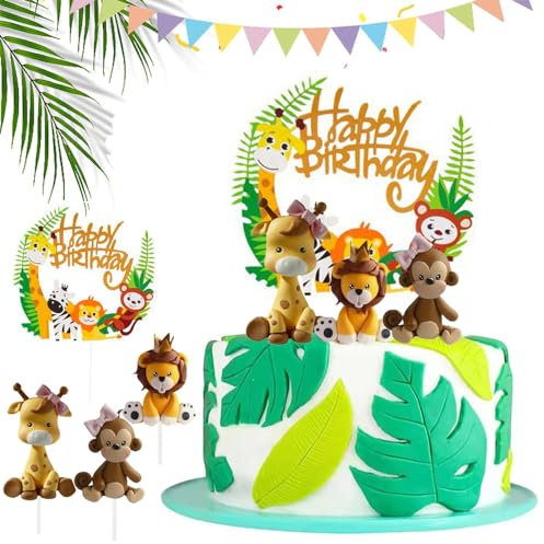 Décorations De Gâteaux Animaux,4 Pièces Jungle Cupcake Topper Decoration,CHmiss Décorations De Gâteau Animaux De La Forêt,Pour Fête D'Anniversaire,Anniversaire D'Enfant