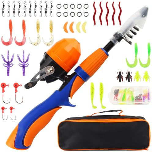 Taozoey Angelset, Angel für Kinder, Angelrute + Angelrolle, Angelköder-Set und Zubehör, Kinderangel, Angelset Komplett für Reisen, Mit Tasche für Angelausrüstung