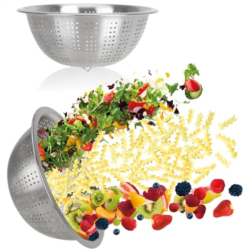 COM-FOUR® 2x kökssil av rostfritt stål, klassisk pastasil | durkslag för tvätt av frukt - grönsaker och sallad - sil - rund avtappningssil - kökstillbehör av metall