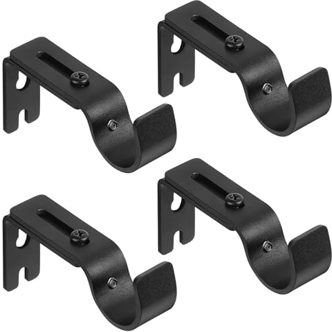 ANBEEISS 4 Pcs Adjustable Black Metal Curtain Pole Brackets, 8.8-11.3cm | Curtain rail brackets, pole holders, hooks, rod brackets. Adjustable 8.8-11.3cm for door curtains, black metal, 4 pcs.