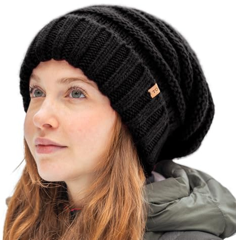 TOP-EX M/L/XL 100% Lana Berretto Slouch da Donna Invernale Caldo con Fodera in Pile, Taglia unica