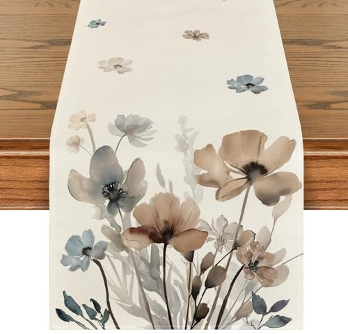 Artoid Mode Camino de mesa de primavera con diseño de flores y hojas salvaje para decoración de comedor y cocina, vacaciones y fiesta 40 x 180 cm