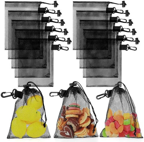 Prasacco 10 Stück Netzbeutel, Schwarze Nylon Netztaschen 20 x 15 cm Kleine Netzbeutel mit Kordelzug und Haken Sport Mesh Bag für Golfbälle, Spielzeug, Reisen, Outdoor-Aktivitäten, Kleinigkeiten