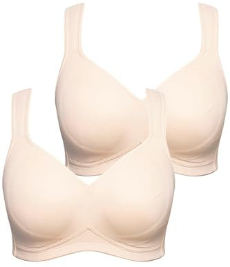 Ulla Popken Damen Mikrofaser-BH, 2er-Pack, Ohne Bügel, Vorgeformte Cups, Beige, 125C EU