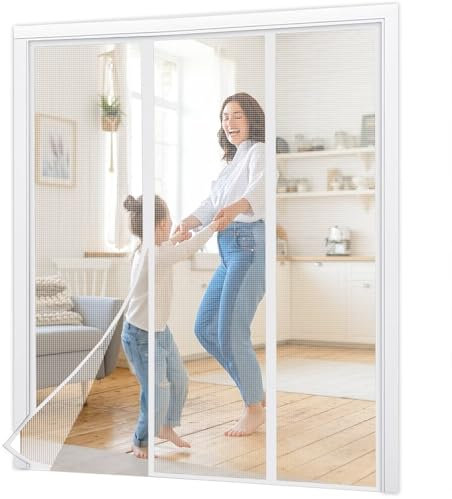 Puerta con mosquitera resistente a garras de gato, 255x300cm Blanco Mosquitera magnética, cortinas de fibra de vidrio con apertura lateral, mosquitera para balcón, antiinsectos