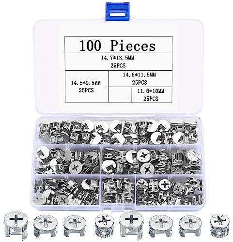 100 Stk Exzenter Möbelverbinder Schrankverbinder, Nockenmuttern Verbindungsbeschlag, Exzentermutter Befestigungselement für Möbel Schubladen Schränke Tischplattenverbinder Korpusverbinder(4 Größen)