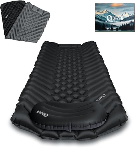 QEZER Matelas Gonflable ultraléger (avec Oreiller) Matelas Gonflable Portable pour la Plage, Le Camping et la randonnée (Noir (Rectangle))