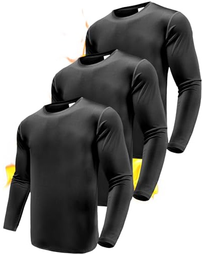 Boyzn 3 Pack Men's Thermal Long Sleeve T Shirts, Winter Fleece Lined Long Sleeve Thermal Base Layer, Crewneck Athletic Undershirts Cold Weather Workout Running Tops 3P11-Black-XL