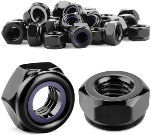 mawmuaw M5 Nylock Nuts 15PCS Locking Hex Nuts 5 mm Nylon Insert Lock Nut Black Carbon Steel DIN 985 for Bolts, Screws, Outdoor, Garden, Furniture Assembly, Bicycle, Motorcycle, Solar Panels