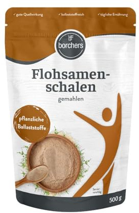 BORCHERS Semi di psillio macinato 500 g, con inulina, effetto gonfiore, ricco di fibre, vegano, popolare per la cottura, per cibi e bevande, insapore