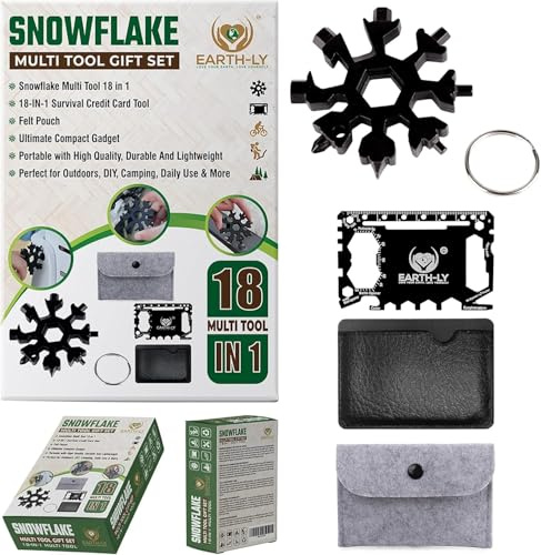 Snowflake Multitool Keyring & Credit Card Gift Set | 33-in-1 Pocket Tool Set for Travel, Camping & Everyday Use | Stainless Steel Tools for Men & Women | Novelty Gift | UK Brand