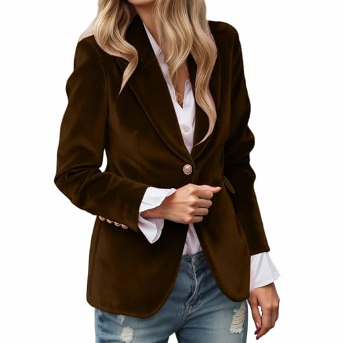 Generisch Blazer - Chaqueta blazer de terciopelo para mujer, monocolor, chaqueta de traje de negocios, chaqueta con botones, chaqueta elegante, cuello reversible, abrigo de oficina, abrigo blazercoat