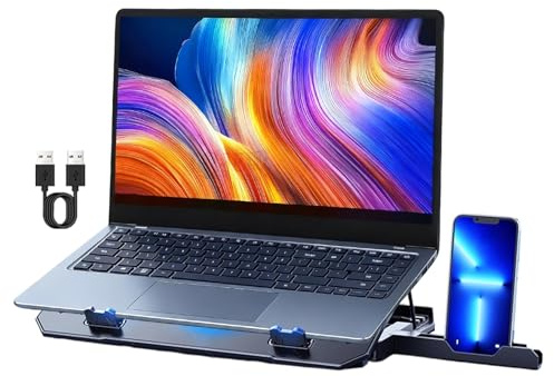 Base di raffreddamento per laptop - ABS+lega di alluminio, 14,17x10,24 pollici, supporto per notebook da scrivania, regolabile | Riser per laptop antiscivolo con riduzione del calore, ventola di raffr