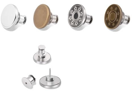 Lammcou Jeansknappar utan sömnad set, byxknappar ersättning metall avtagbar justerbar, jeansknappar gör-det-själv snabb reparation knappset kläder byxor jacka (silver + brons)