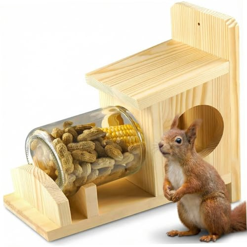 Comederos para Ardillas para Exterior, Caja de Madera para Ardillas para Valla de árbol de Cubierta de Madera, 10, 5x5, 5x5, 5 Pulgadas, alimentador de con Barra de nueces Resistente a la intem