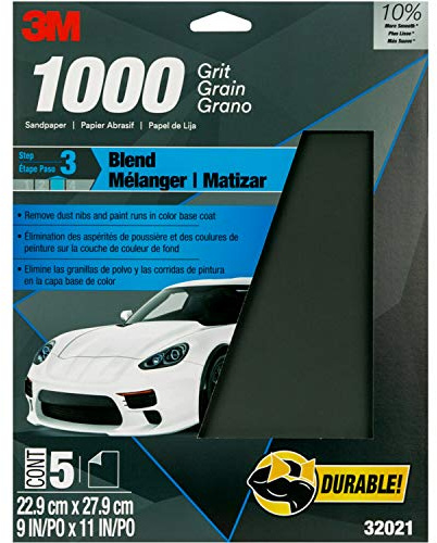 3M Wetordry Sandpaper, 32021, 1000 grit, 9 in x 11 in, 5 Sheets Per Pack
