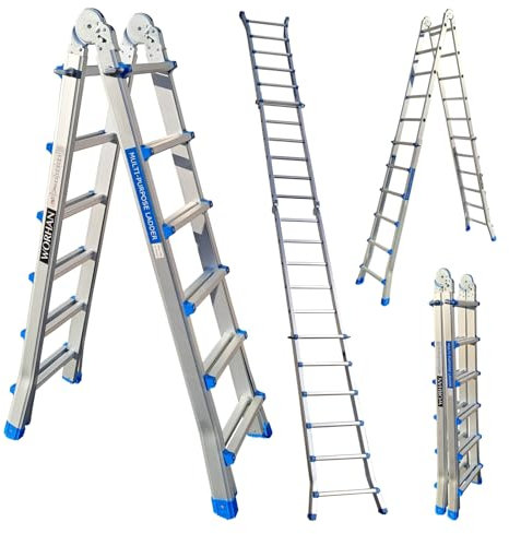 WORHAN Escalera 587cm Aluminio Telescopica 5.87m Multifuncion Multiuso Aluminio Plegable Tijera L6