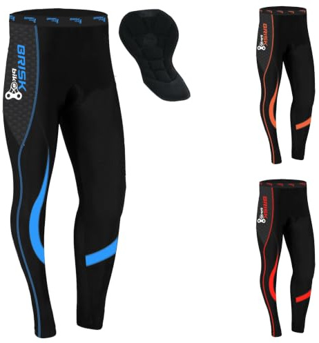 Pantalon largo ciclismo hombre Elástico con acolchado Coolmax ciclismo pantalon con costuras planas para mallas de senderismo, esquí y running (FR/ES, Letras, S, Regular, Regular, Negro/Azul)