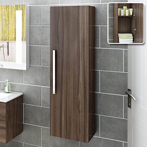 iBathUK 1200 mm Tall Wall Hung Walnut Effect Storage Cabinet Bathroom Furniture