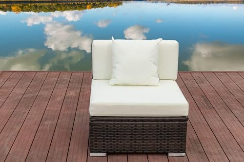 OUTFLEXX Mittelelement aus hochwertigem Poly-Rattan, braun marmoriert mit Kissenboxfunktion, inkl. Kissen/Polster, Loungesessel in reizvollem Design, vielseitig kombinierbar, wetterfest