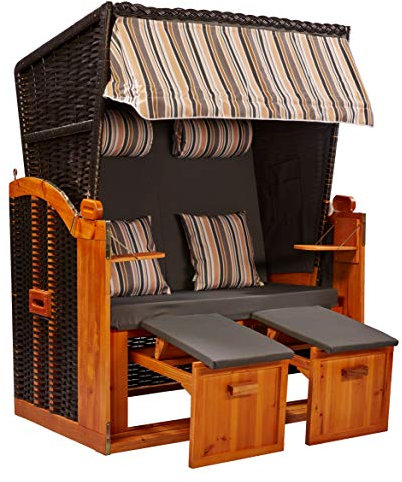 intergrill Strandschönheiten Marlene Ostsee Strandkorb | 2-Sitzer Vollholzfront inkl. Schutzhülle | Anthrazit innen Olive | Balkon Terrasse Garten