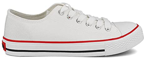 PAYMA - Scarpe da Ginnastica Sneakers di Tela Canvas per Donna. Casual a Collo Basso e Alto. Suola Semplice e Piattaforma. Punta in Gomma. Bianco, Rosso, Blu e Nero.