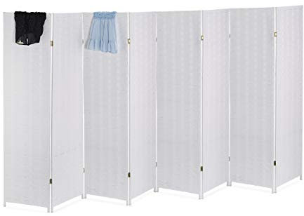 Relaxdays Paravento a 8 Pannelli, HxL: 170 x 320 cm ca., Divisore Pieghevole, Separé per Ambienti Interni, Color Bianco