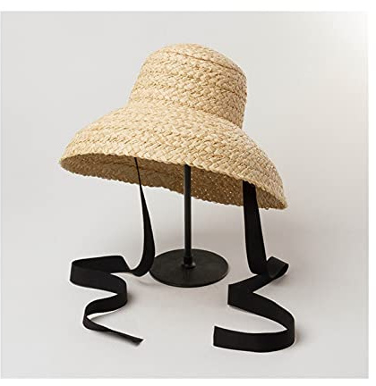 Chapeau de Soleil pour Femme Chapeau de paille faite à la main pour femmes rétro plate bouffe de paille de chapeaux de dames de dames Sun Sun Beach Hates d'été Chapeau d’été ( Color : B , Size : L )