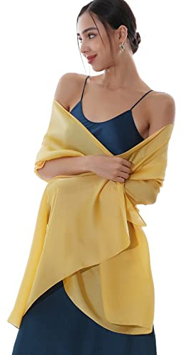 RIIQIICHY Ladies Yellow Scarf Pashmina Shawls and Wraps for Weddings Like Silk Chffion Scarf for Women Evening Dresses