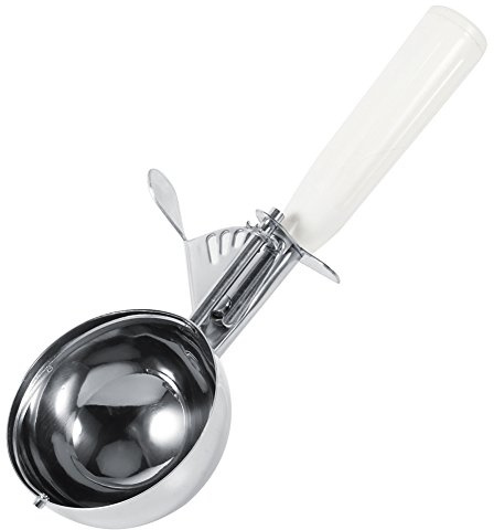 Cuchara de Helado Profesional de Acero Inoxidable con Mecanismo de Gatillo, 8cm, Color Blanco, para Helado, Soufflé y Frutas